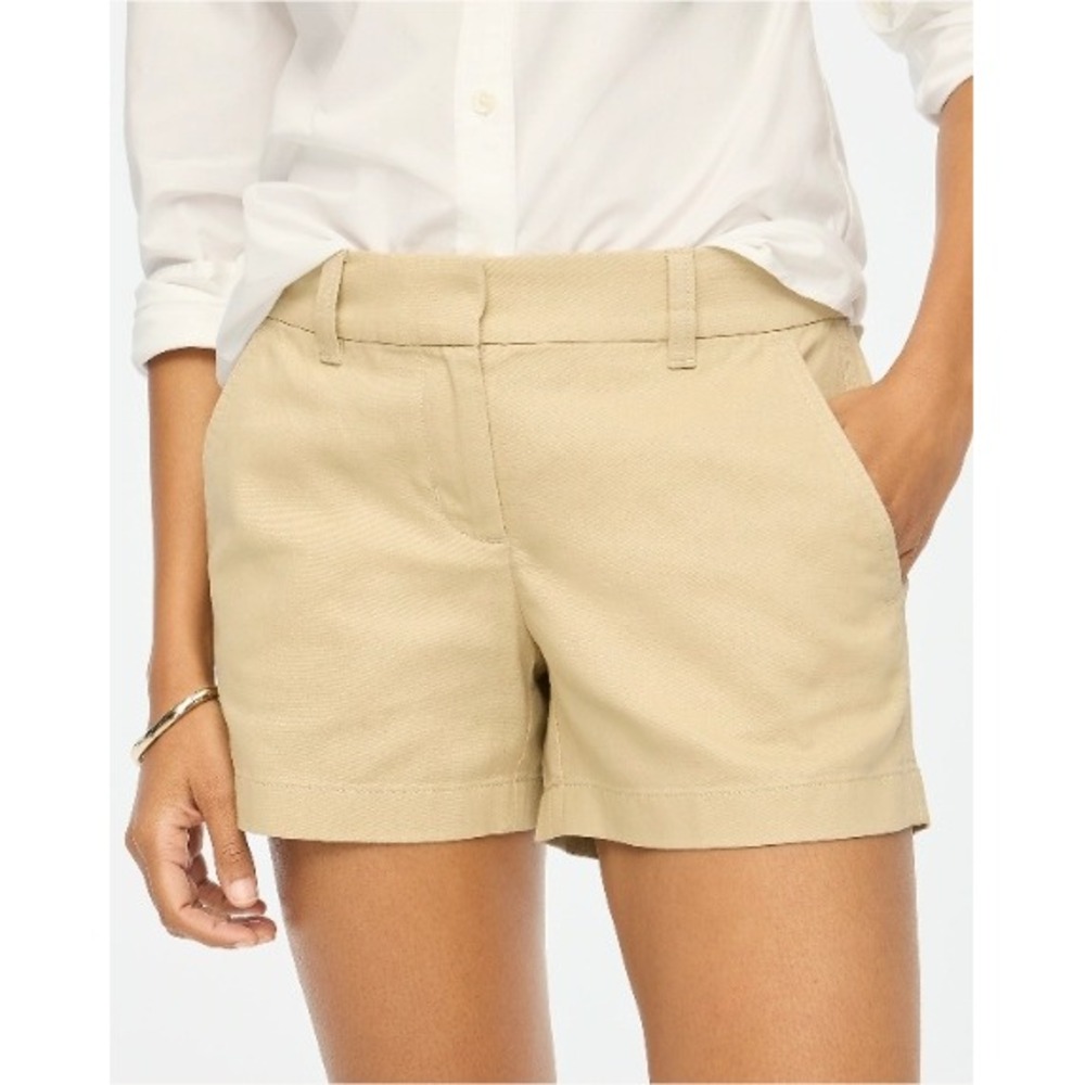 J.Crew Womens Khaki Chino Shorts Size 8 H1453 Tan Mid Rise Cotton Twill NWT Flaw